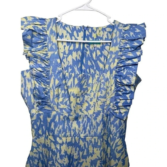 SIKA Effe Ruffled Cotton Printed Mini Dress Blue Yellow Size 12 - Picture 5 of 11